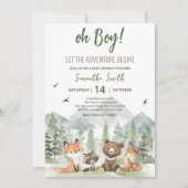Adventure Begin Woodland Animals Baby Shower Einladung (Vorderseite)