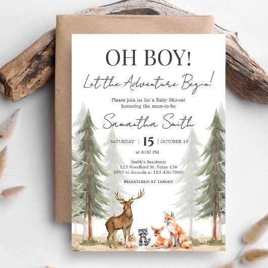 Adventure Begin Woodland Animals Baby Shower Einladung
