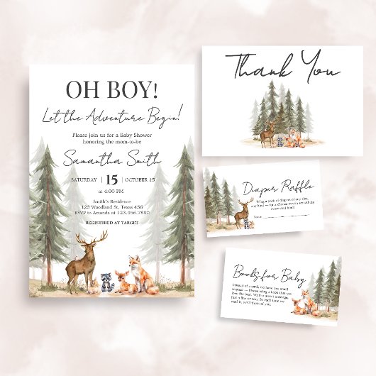 Adventure Begin Woodland Animals Baby Shower Einladung