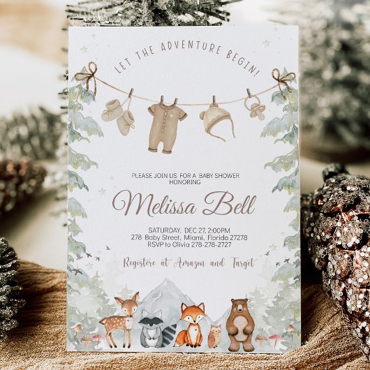 Adventure Begin Woodland Animals Baby Shower Einladung