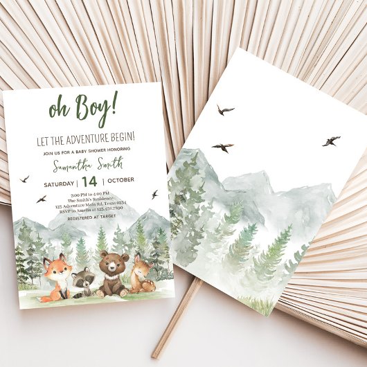 Adventure Begin Woodland Animals Baby Shower Einladung
