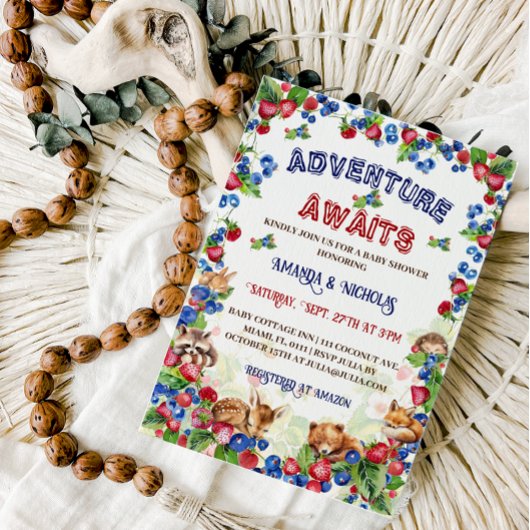 Adventure Begin Woodland Animals Baby Shower Einladung
