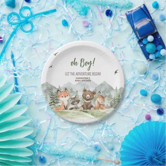 Adventure Begin Woodland Animals Baby Shower Pappteller (Party)
