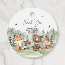 Adventure Begin Woodland Animals Baby Shower Round Geschenkanhänger