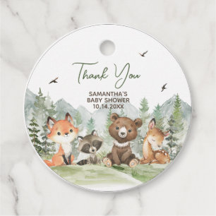 Adventure Begin Woodland Animals Baby Shower Round Geschenkanhänger