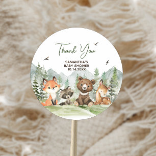 Adventure Begin Woodland Animals Baby Shower Runder Aufkleber