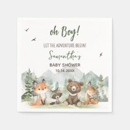 Adventure Begin Woodland Animals Baby Shower Serviette