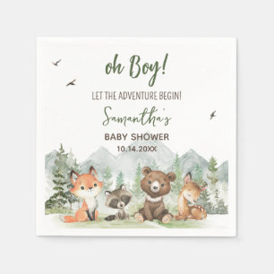 Adventure Begin Woodland Animals Baby Shower Serviette