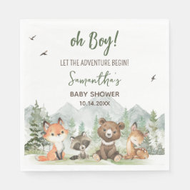 Adventure Begin Woodland Animals Baby Shower Serviette