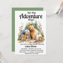 Adventure Begin Woodland Baby Dusche Einladung