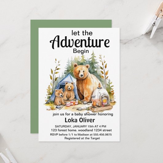 Adventure Begin Woodland Baby Dusche Einladung