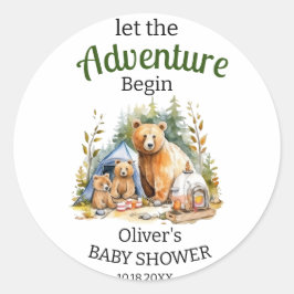 Adventure Begin Woodland Babydusche Runder Aufkleber