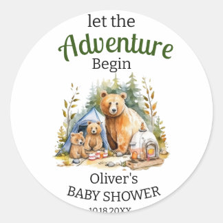 Adventure Begin Woodland Babydusche Runder Aufkleber