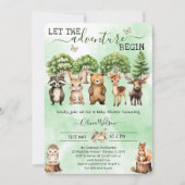 Adventure Begin Woodland GenderNeutral Baby Shower Einladung (Vorderseite)