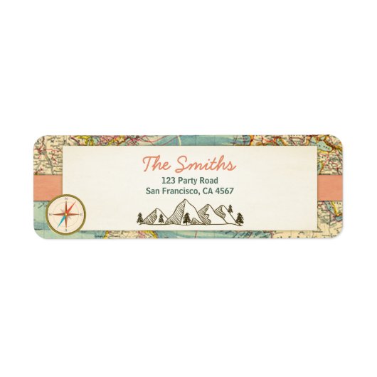 Adventure beginnt Address Labels Vintage Weltkarte (Vorne)