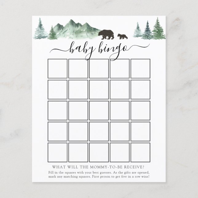 Adventure beginnt Bear Baby Bingo Game Card (Vorderseite)