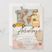Adventure beginnt Travel Pink Drive-by Baby Shower Einladung (Vorderseite)