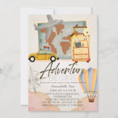 Adventure beginnt Travel Pink Virtual Baby Shower Einladung (Vorderseite)