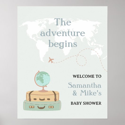 Adventure beginnt World Map Baby Shower Willkommen Poster (Vorne)