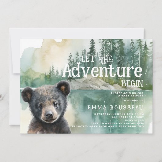 Adventure Begins Baby Bear Cub Baby Dusche Einladung (Vorderseite)