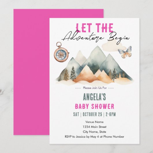 Adventure Begins Baby Dusche Einladung (Vorne/Hinten)