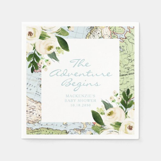 Adventure Begins Baby Shower Blues Karte Serviette (Vorderseite)