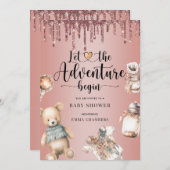 Adventure Begins Baby Shower Rose Gold Glitzer Einladung (Vorne/Hinten)
