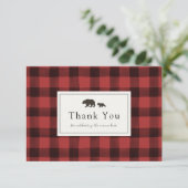 Adventure Begins Bear Baby Shower Kariert Dankeskarte (Stehend Vorderseite)