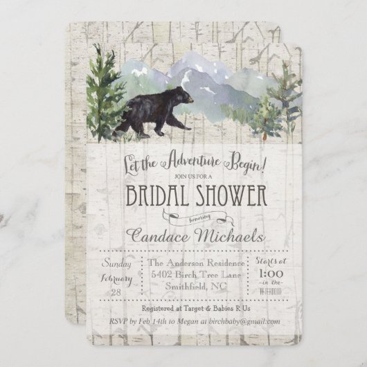 Adventure Begins Bear Bridal Dusche Einladung (Vorne/Hinten)