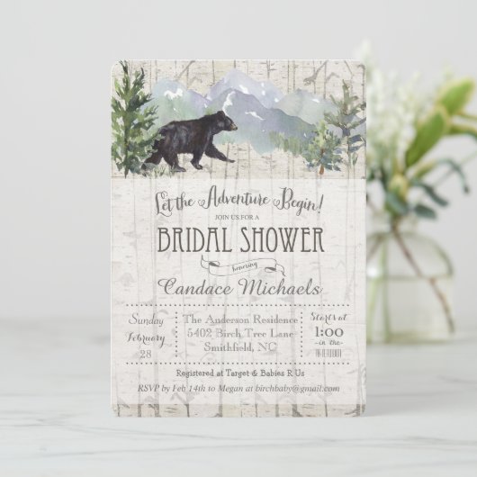 Adventure Begins Bear Bridal Dusche Einladung (Stehend Vorderseite)