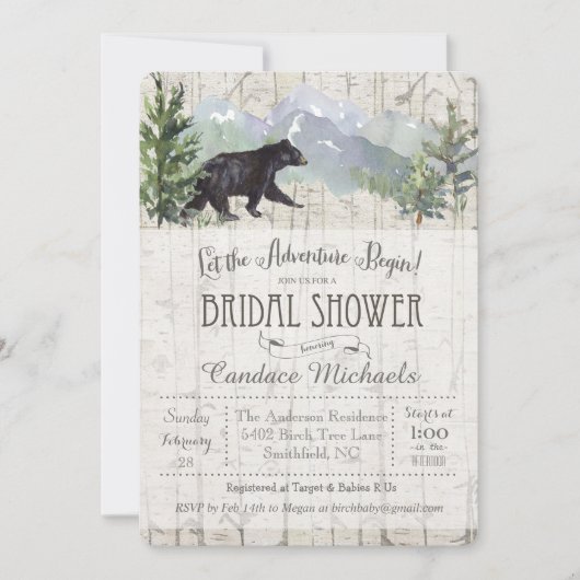 Adventure Begins Bear Bridal Dusche Einladung (Vorderseite)