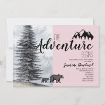 Adventure Begins Bear Pink Baby Girl Dusche