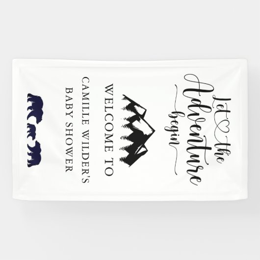 Adventure Begins Bears Rustic Baby Dusche Willkomm Banner (Horizontal)