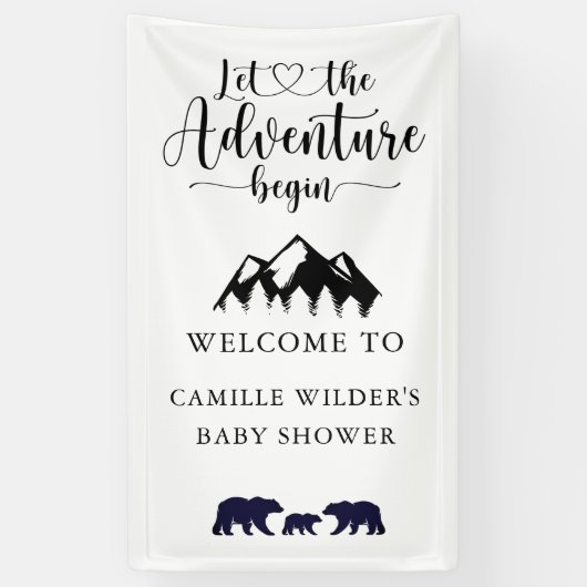 Adventure Begins Bears Rustic Baby Dusche Willkomm Banner (Vertikal)