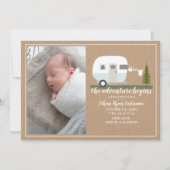 Adventure Begins Blue Camper Baby Birth Ankündigung (Vorderseite)