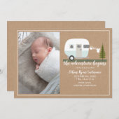 Adventure Begins Blue Camper Baby Birth Ankündigung (Vorne/Hinten)