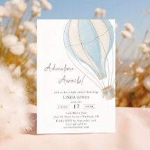 Adventure Begins Blue Hot Air Ballon Babydusche