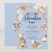 Adventure Begins Boho Baby Boy Shower Blue Einladung (Vorne/Hinten)