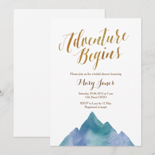 Adventure Begins Bridal Dusche Einladung (Vorne/Hinten)
