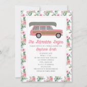 Adventure Begins Canoe Pink Car Bridal Einladung (Vorderseite)