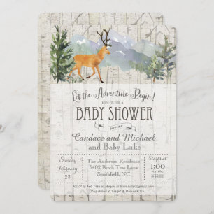 Adventure Begins Deer Birch Baby Shower Einladung