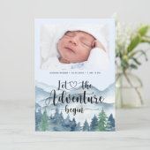 Adventure Begins Foto Birth Ankündigung (Stehend Vorderseite)