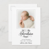 Adventure Begins Foto Birth Ankündigungspostkarte (Vorne/Hinten)