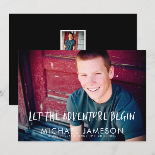 Adventure Begins Foto Graduation Party Einladung (Vorne/Hinten)