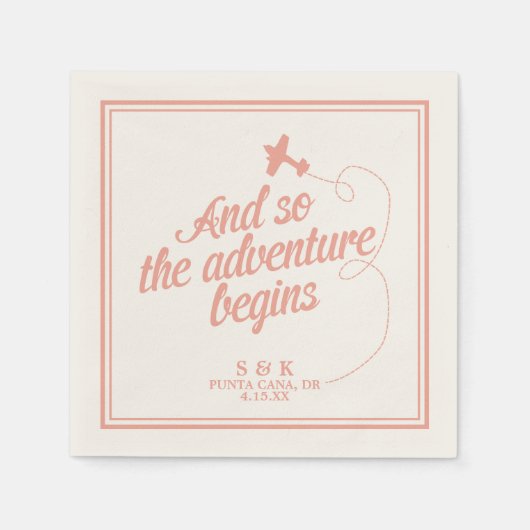 Adventure Begins | Hochzeit in Urlaubsort - Rosa Serviette (Vorderseite)