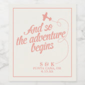 Adventure Begins | Hochzeit in Urlaubsort - Rosa Weinetikett (Einzelnes Label)