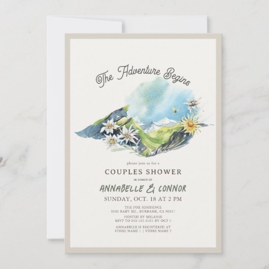 Adventure Begins Mountain Range Couples Dusche Einladung (Vorderseite)