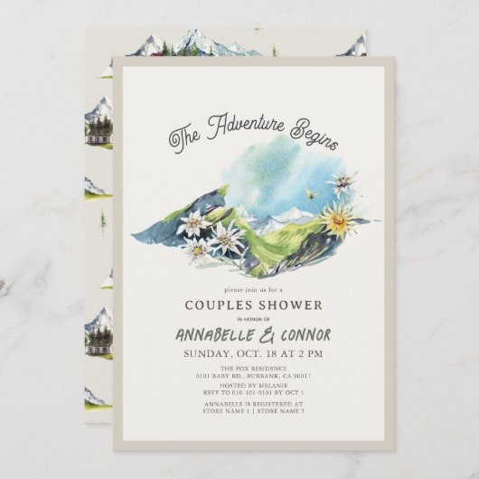 Adventure Begins Mountain Range Couples Dusche Einladung (Vorne/Hinten)