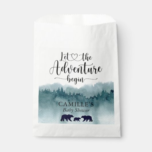 Adventure Begins Mountains Bears Baby Shower Bevor Geschenktütchen (Vorderseite)