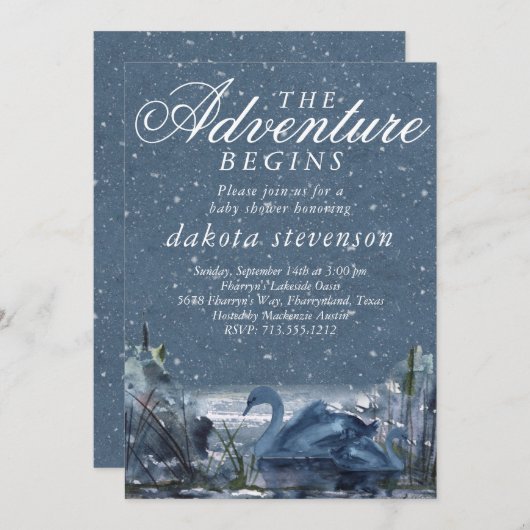 Adventure Begins | Rustic Snowy Blue Baby Showdusc Einladung (Vorne/Hinten)